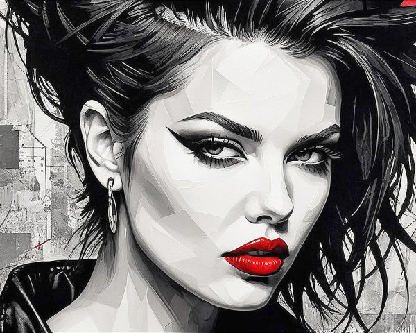 Bold Portrait of a Woman in Red, White, and Black