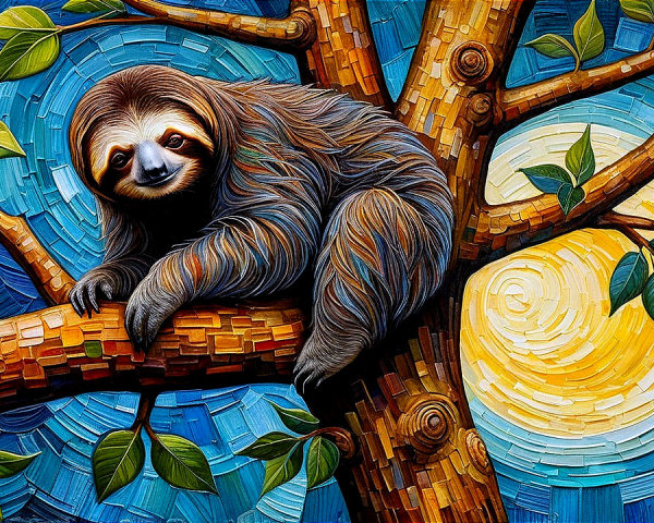 Whimsical Sloth on a Branch in Dreamy Setting