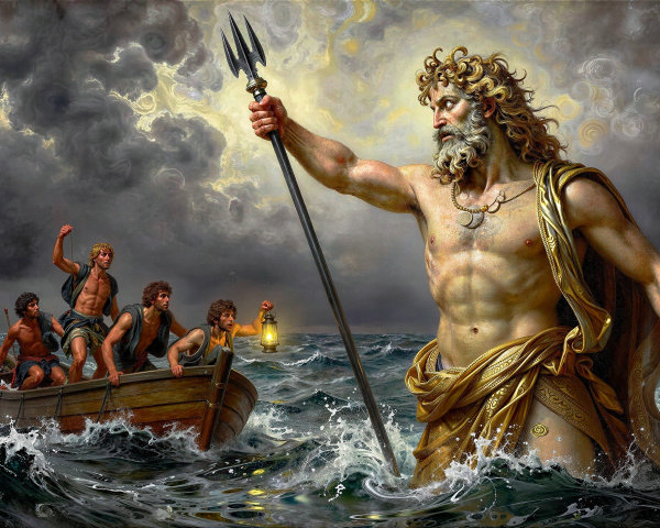 Fantasy Digital Painting of Poseidon in Stormy Waters