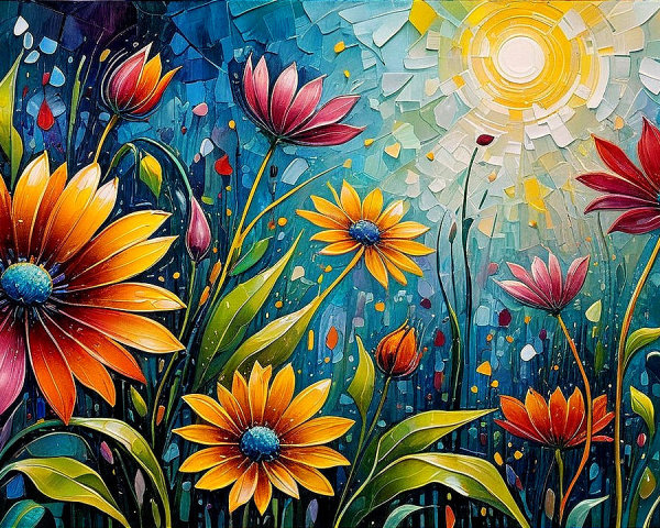 Impressionistic Scene of Vibrant Blooming Flowers