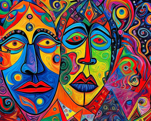 Abstract Faces and Figures in Bold Colors and Patterns