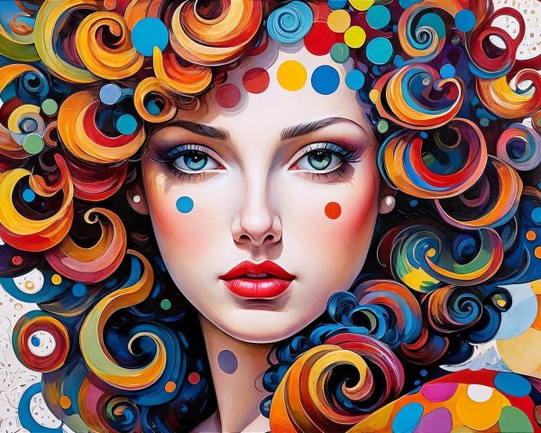 Vibrant Woman with Colorful Curls and Whimsical Surroundings