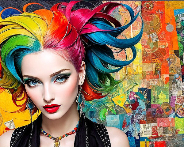 Vibrant Young Woman with Rainbow Hair and Bold Accessories