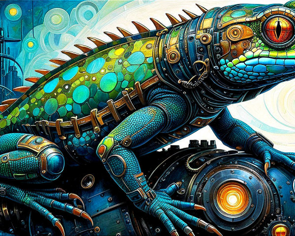 Vibrant Lizard Merging Nature and Technology Elements