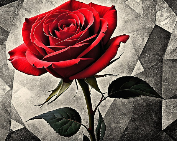 Red Rose Against Textured Gray Background