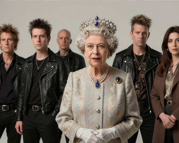 Queen Elizabeth II in Floral Dress with Crown and Brooch
