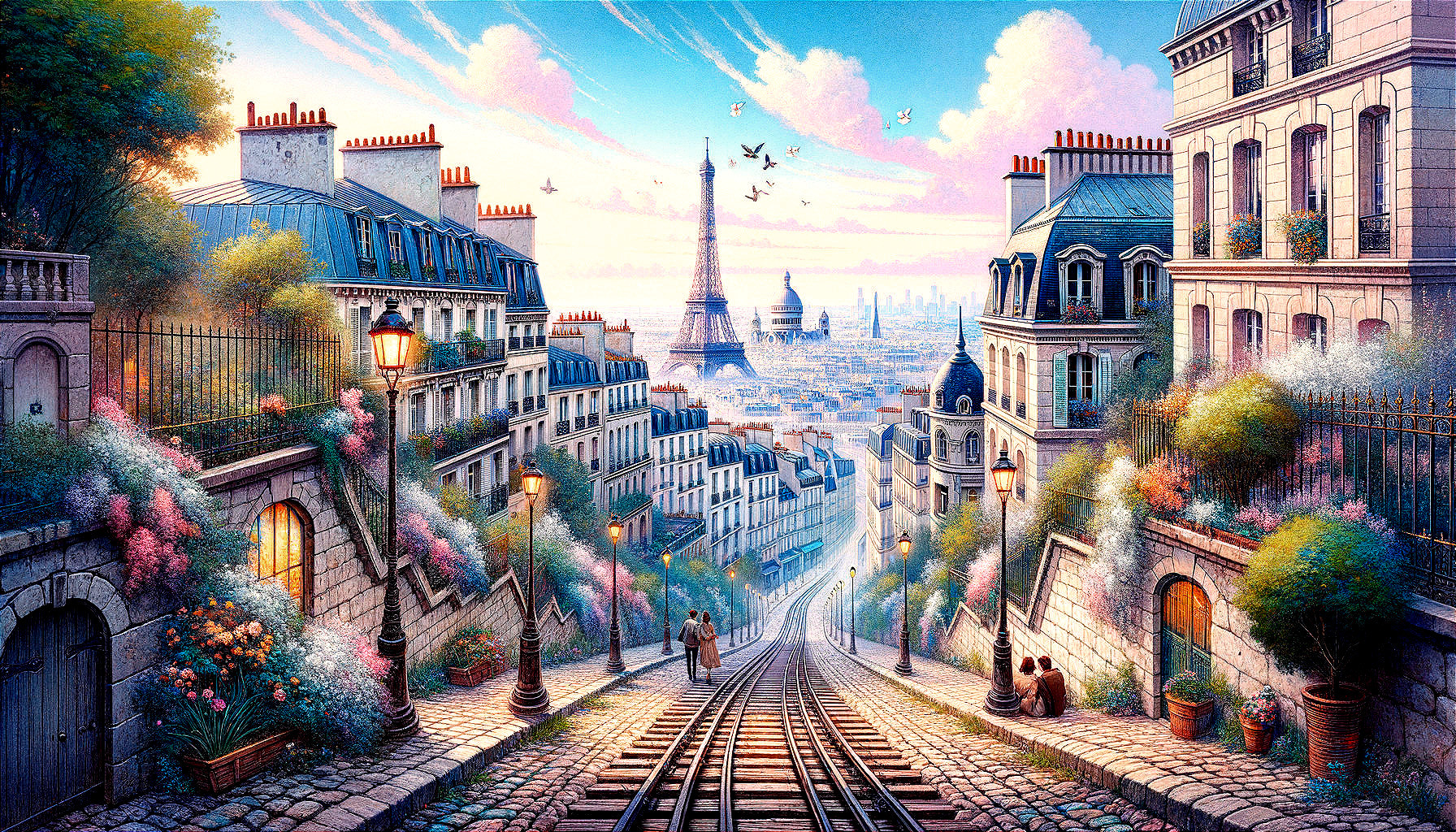 Charming Parisian Street with Eiffel Tower View