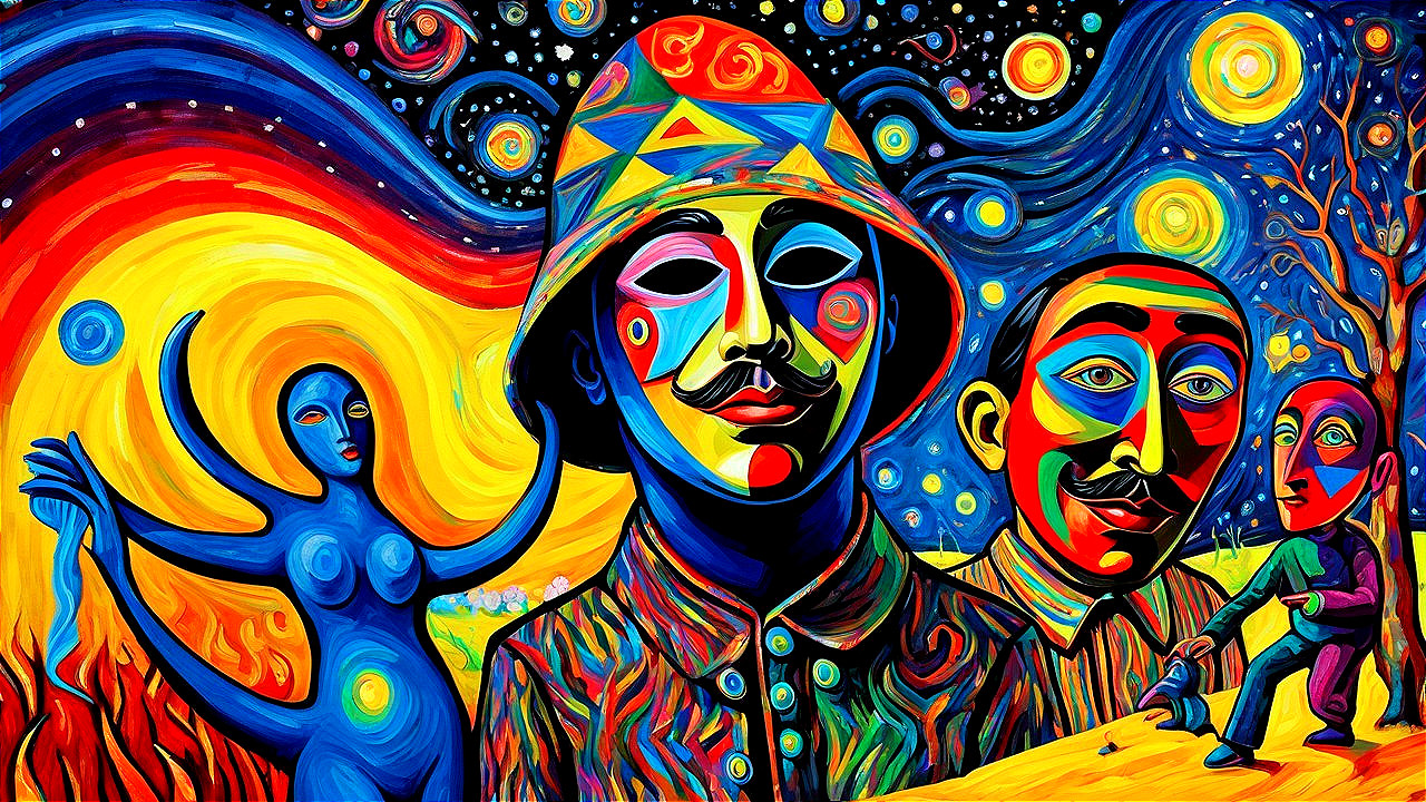 Vibrant Abstract Composition with Colorful Figures
