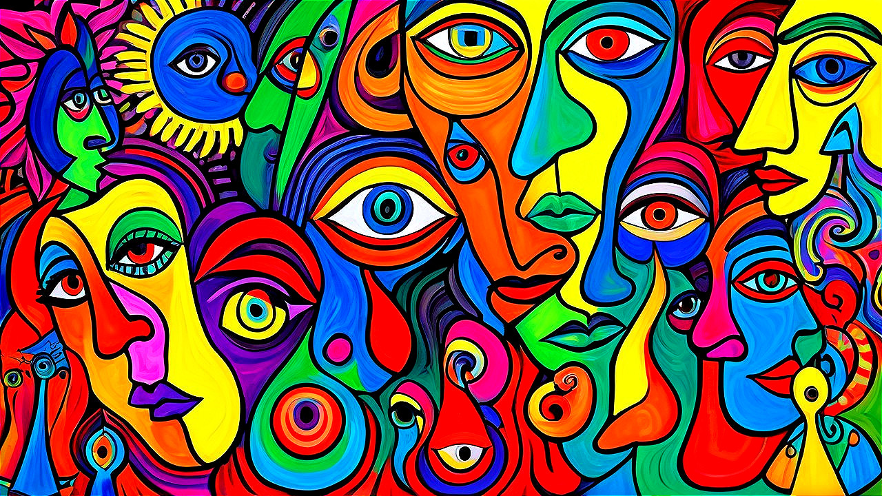 Vibrant Abstract Faces Collage with Bold Colors