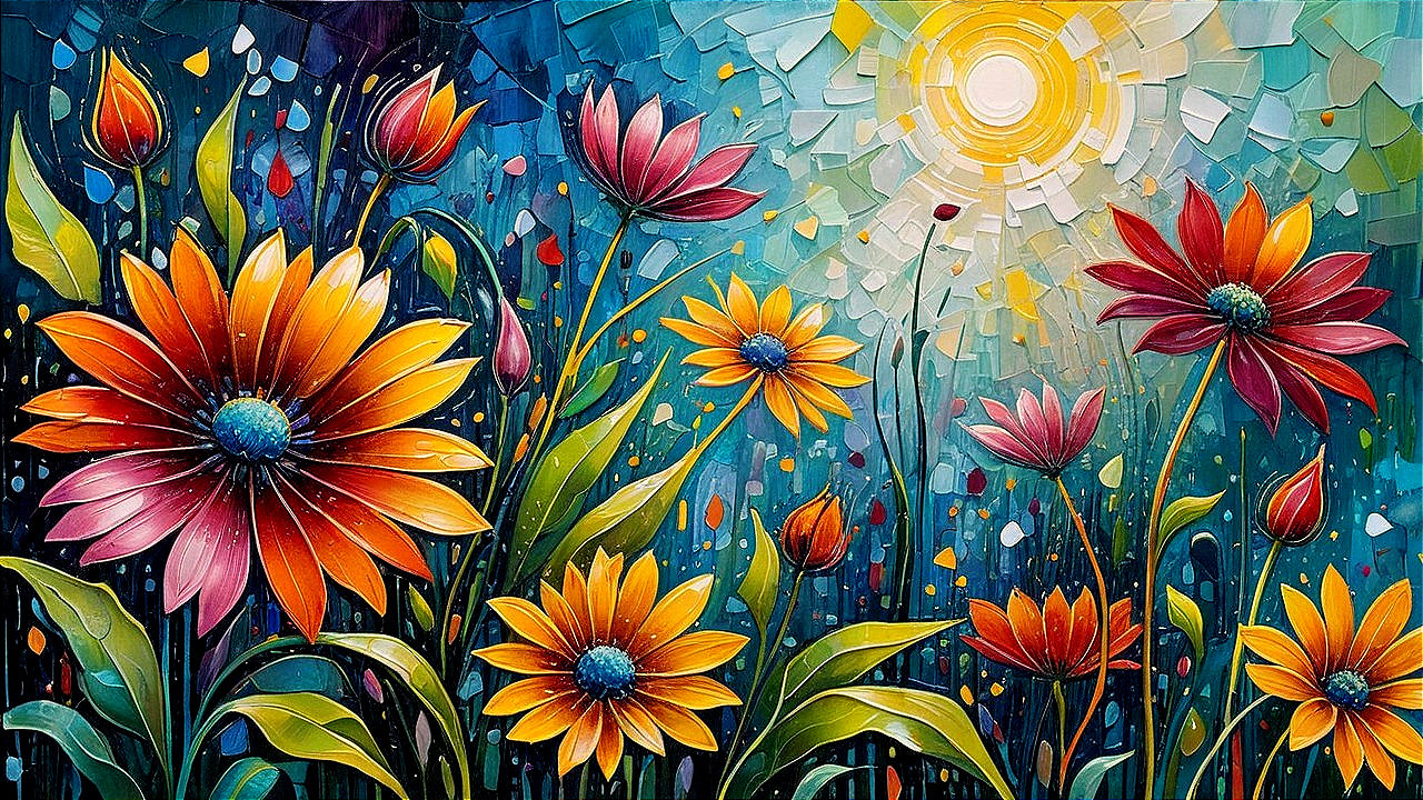Impressionistic Scene of Vibrant Blooming Flowers