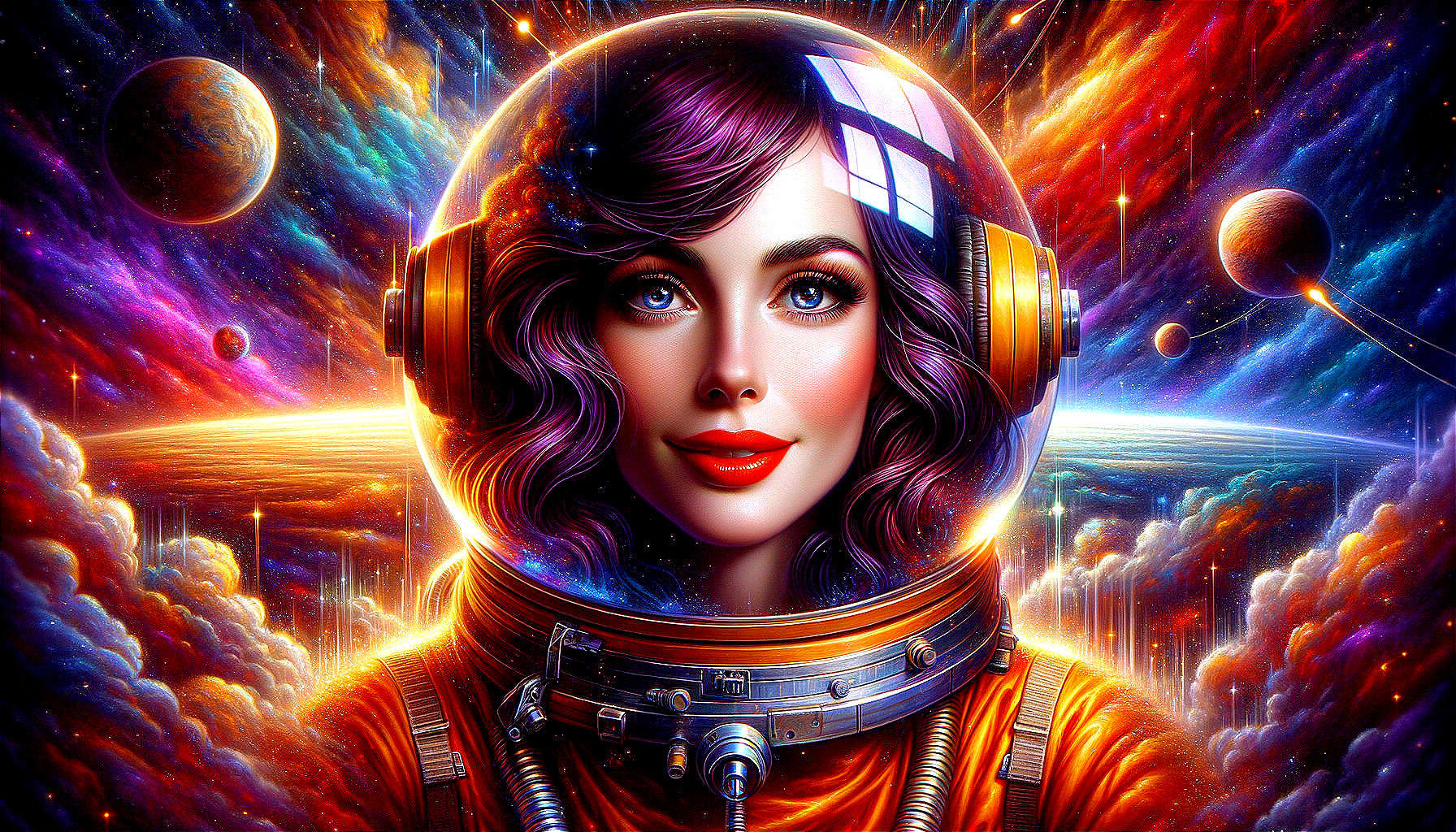 Futuristic Astronaut Illustration with Cosmic Background