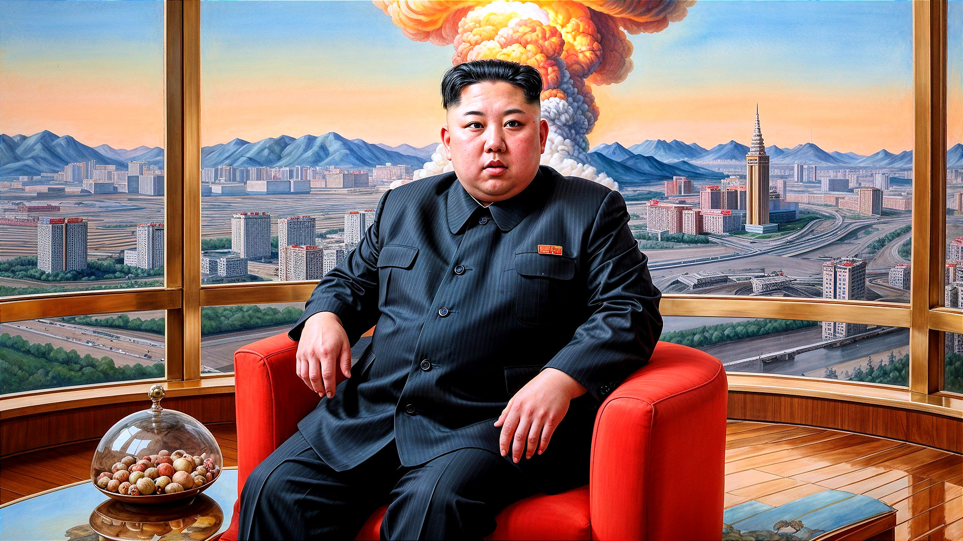 Seated Figure in Black Suit in Modern Room Setting
