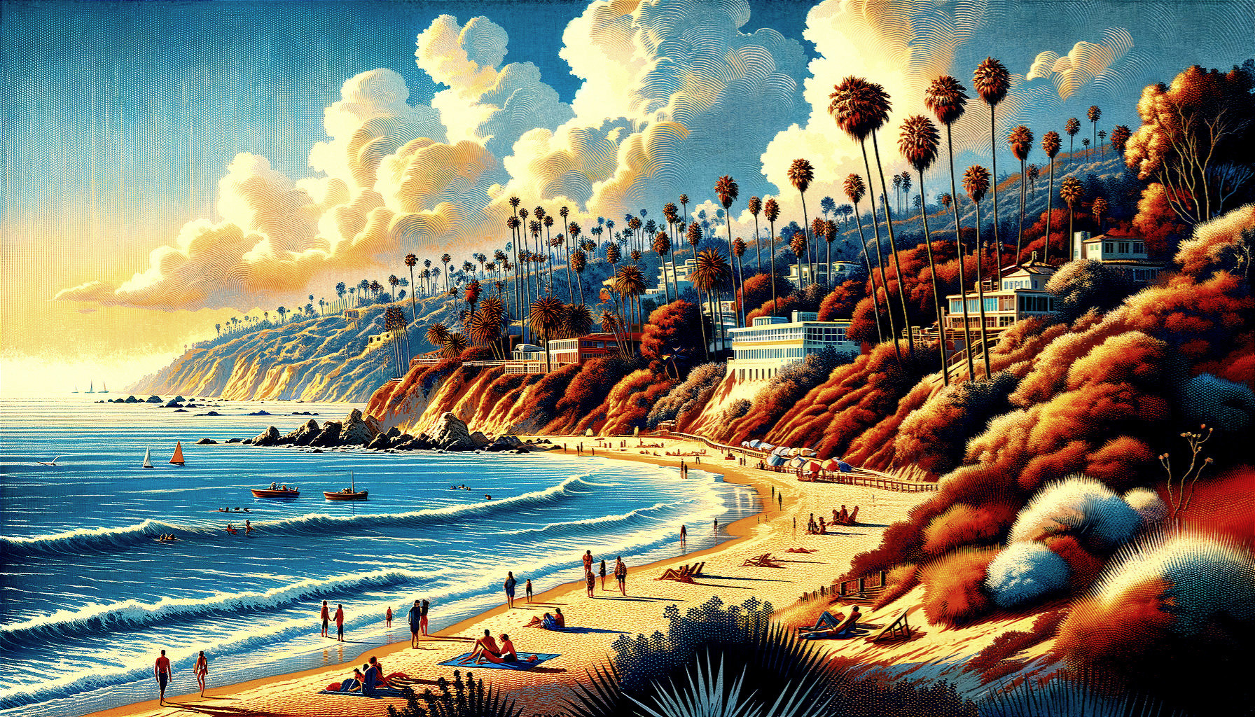 Coastal Scene with Palm Trees and Sandy Beach