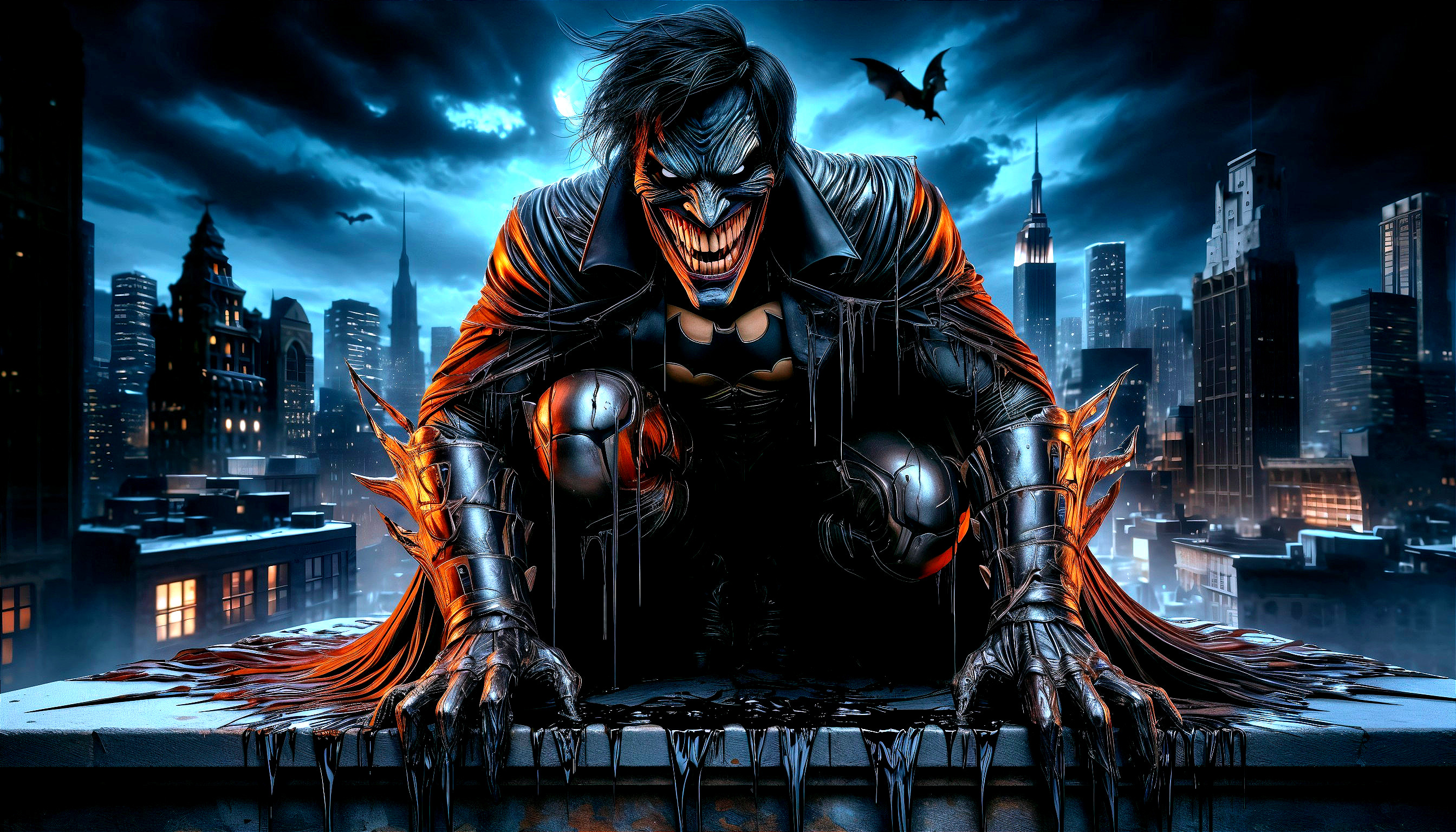 Sinister Superhero Figure on Rooftop at Night