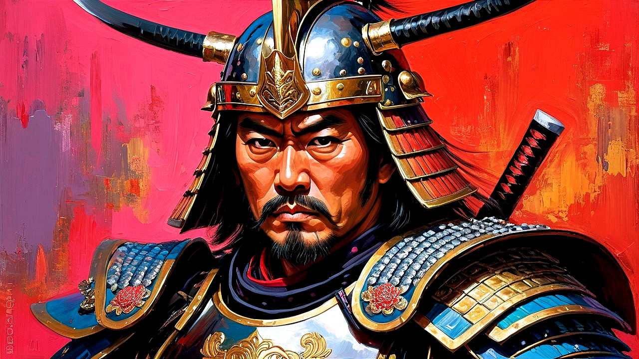 Samurai Warrior in Ornate Armor with Dynamic Background