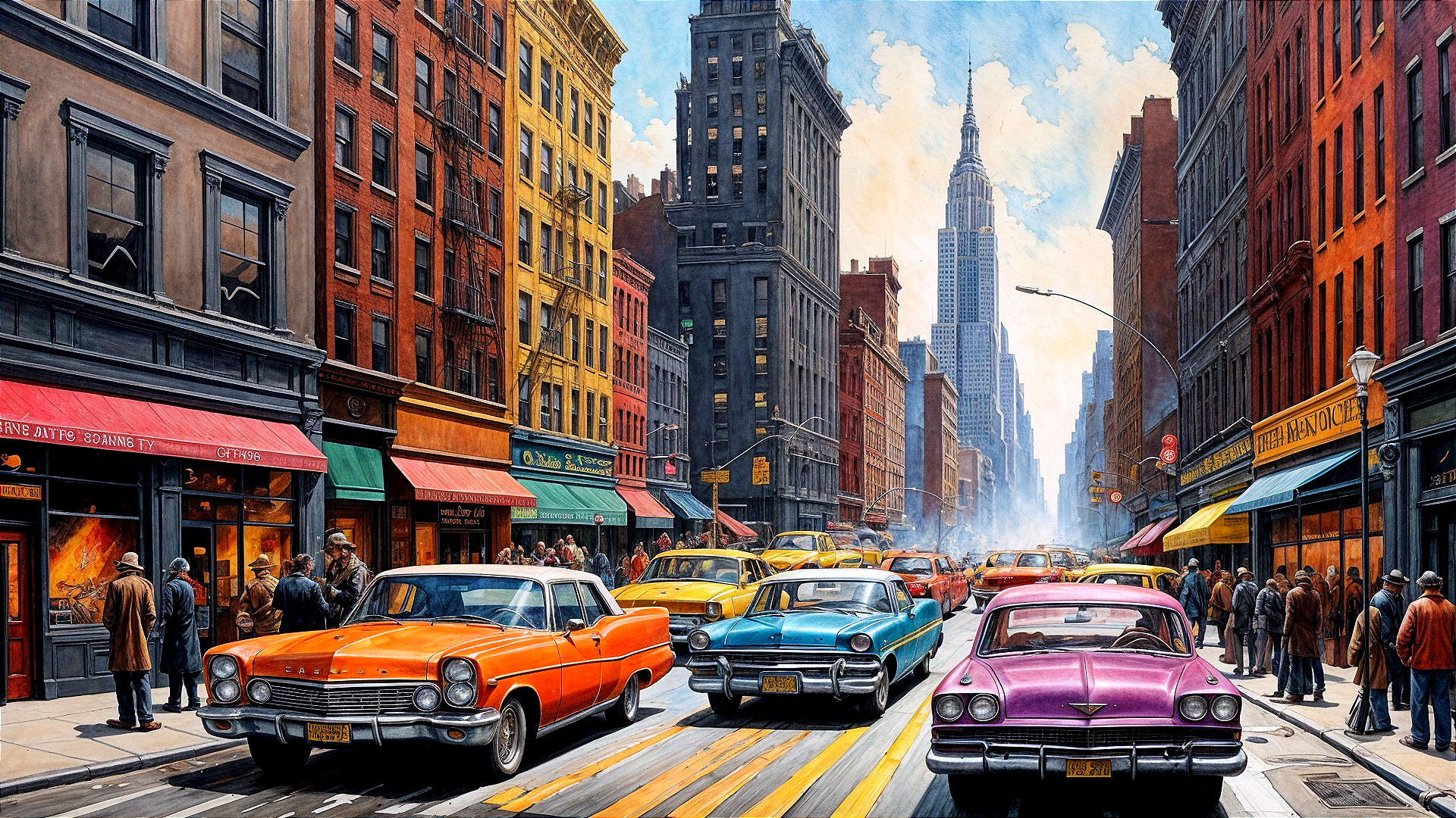 Classic Cars in Vibrant New York City Scene