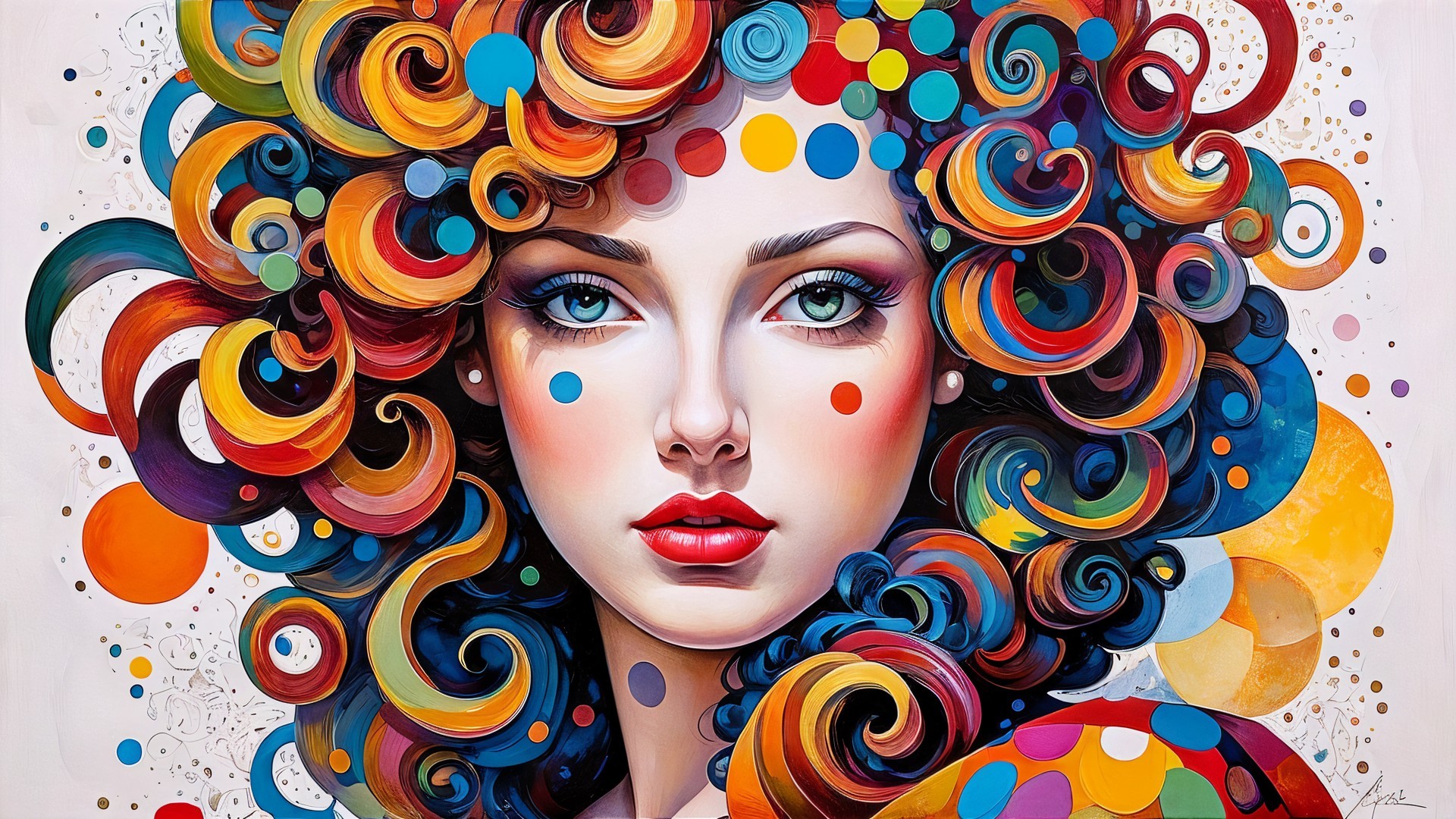 Vibrant Woman with Colorful Curls and Whimsical Surroundings