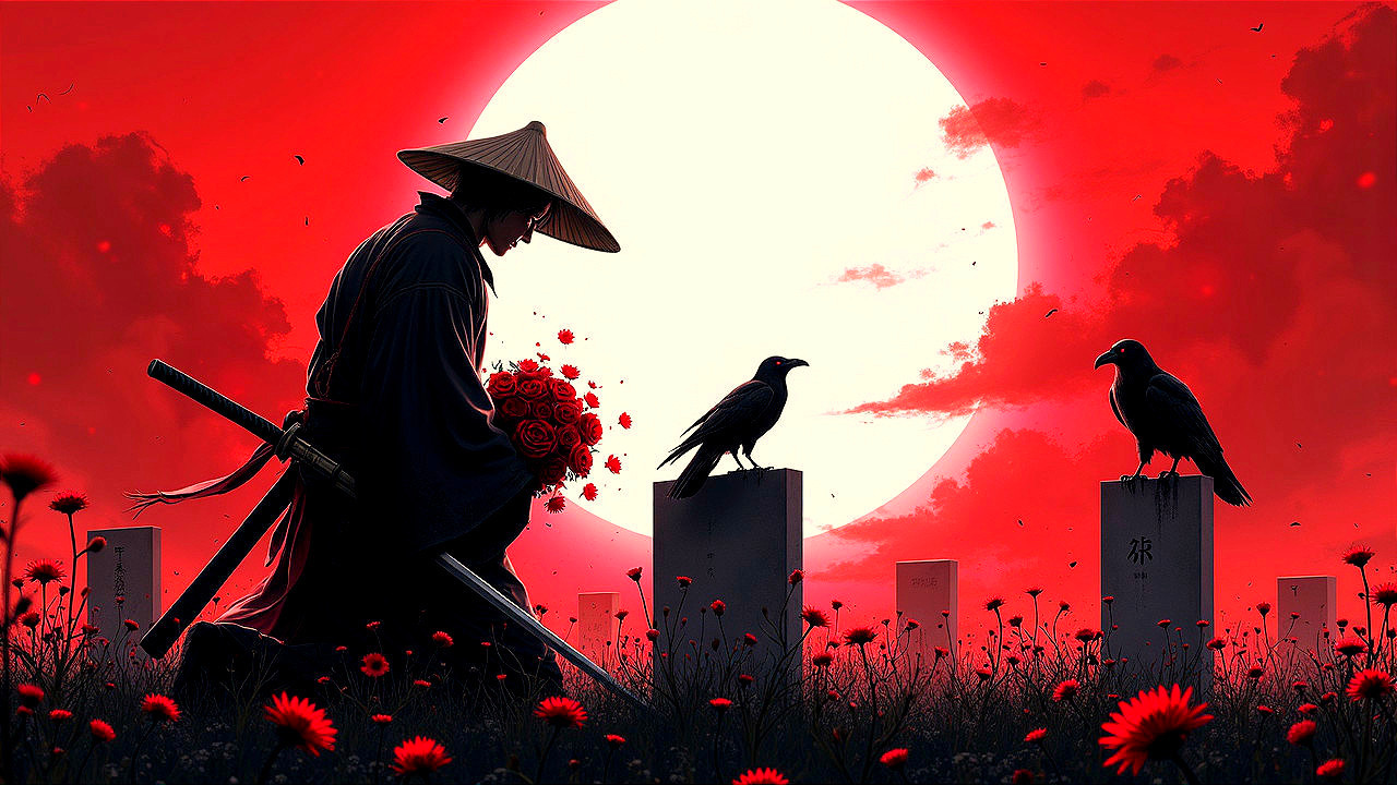 Silhouette of a Warrior in a Vibrant Landscape