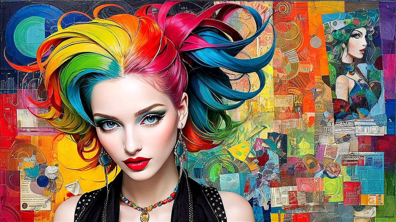 Vibrant Young Woman with Rainbow Hair and Bold Accessories
