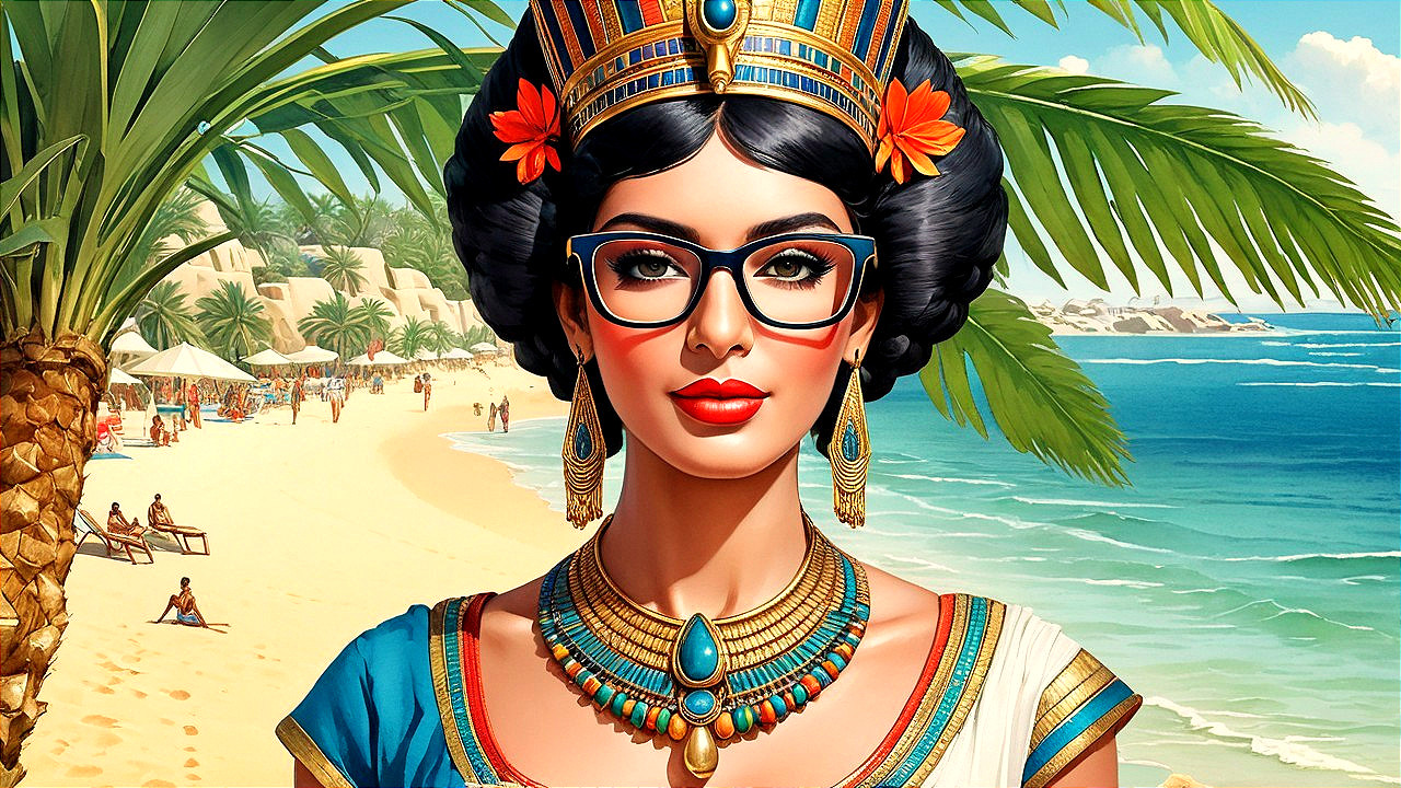 Stylish Woman in Traditional Attire at Tropical Beach