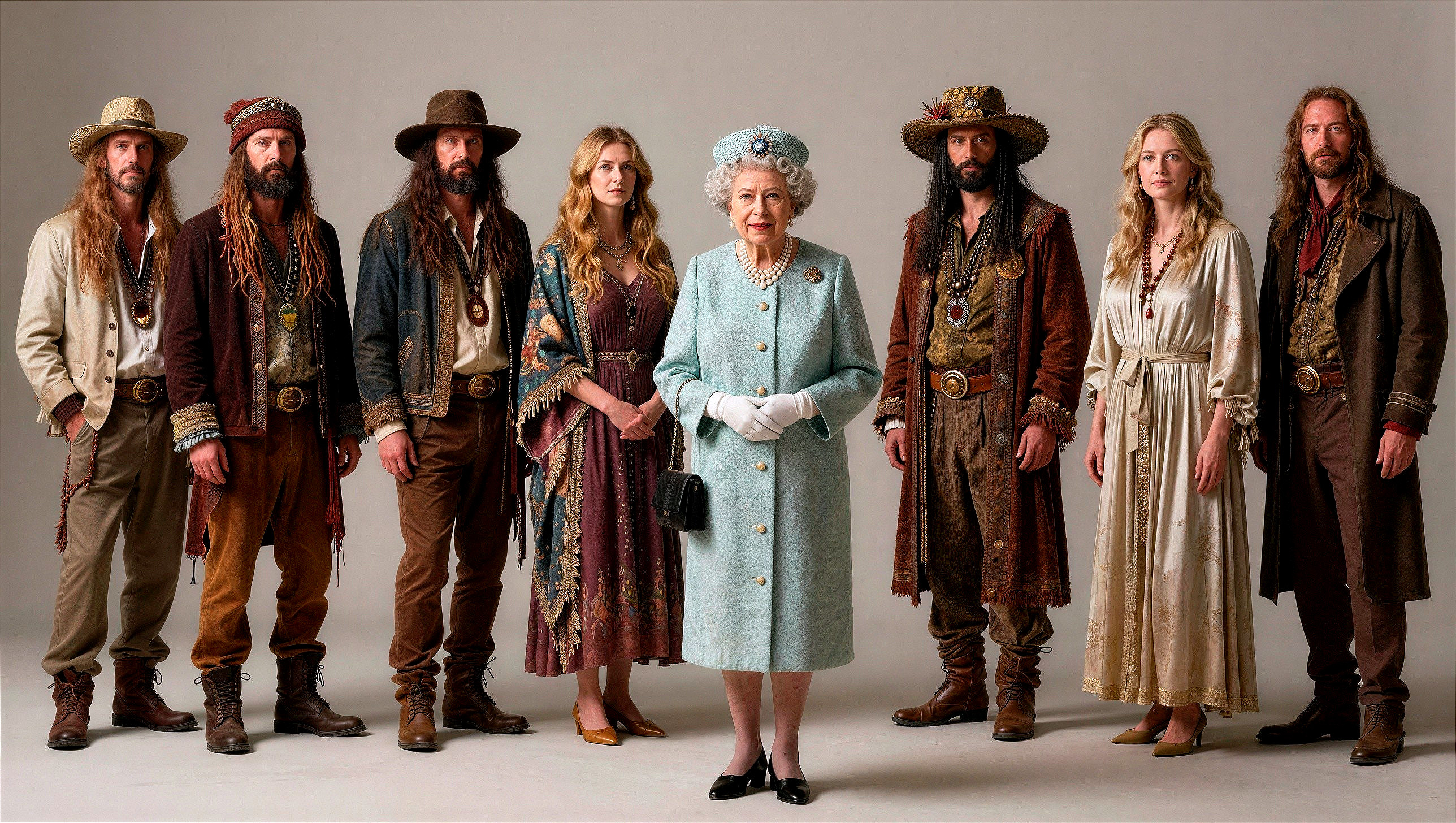 Queen Elizabeth II Surrounded by Seven Attendees