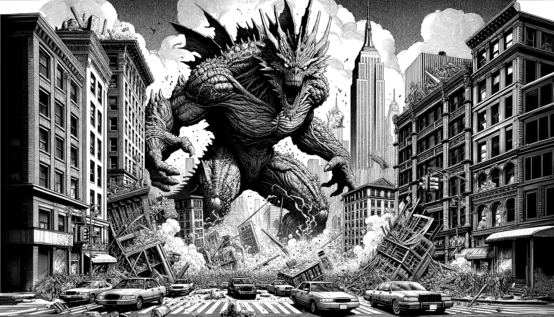 Massive Monster Overwhelms Chaotic Cityscape