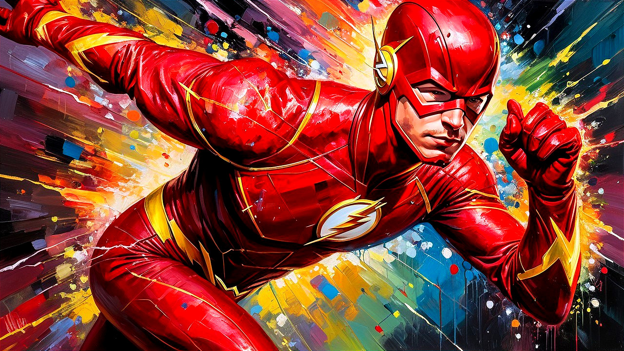 Dynamic Superhero Illustration in Red Suit
