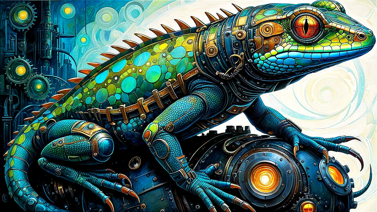 Vibrant Lizard Merging Nature and Technology Elements