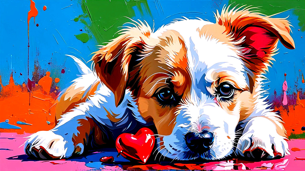 Cute Puppy Illustration on Vibrant Background