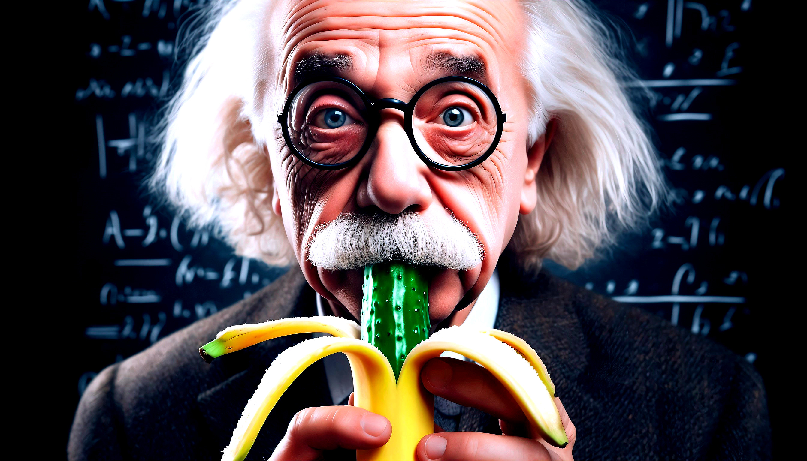 Whimsical Scientist Character with Banana and Equations