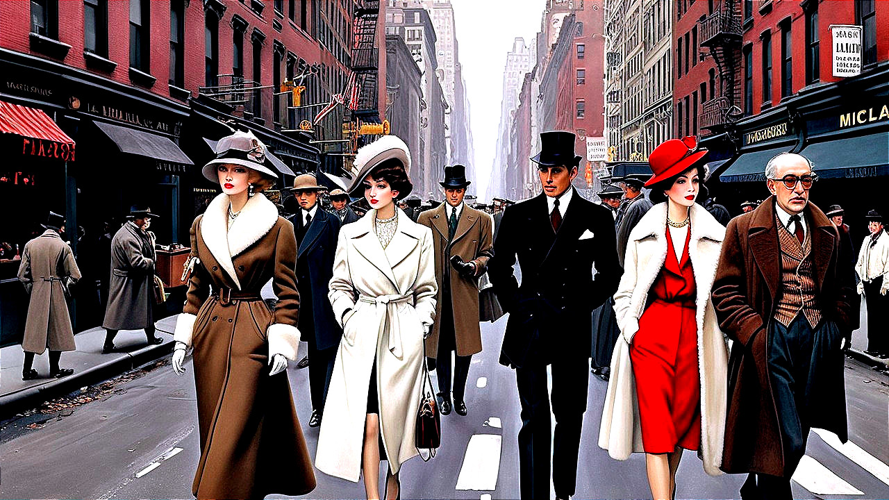 Stylish Group in Early 20th-Century Urban Scene