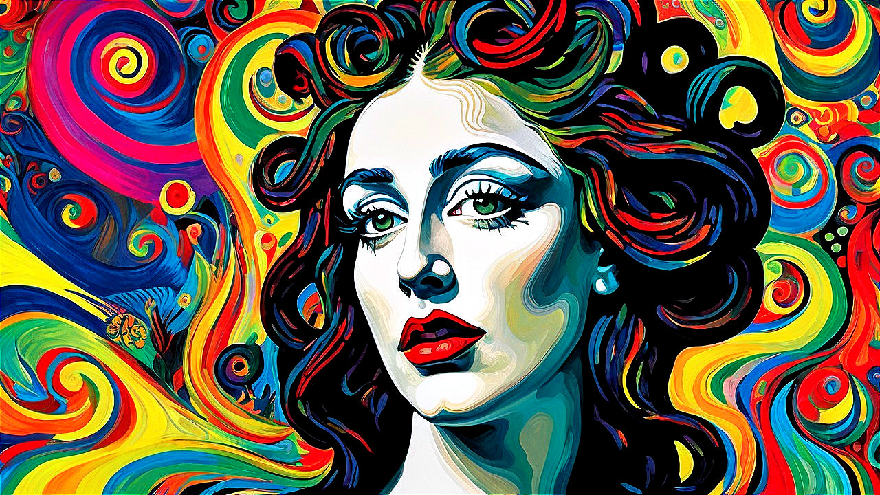 Stylized Portrait of a Woman with Vibrant Colors