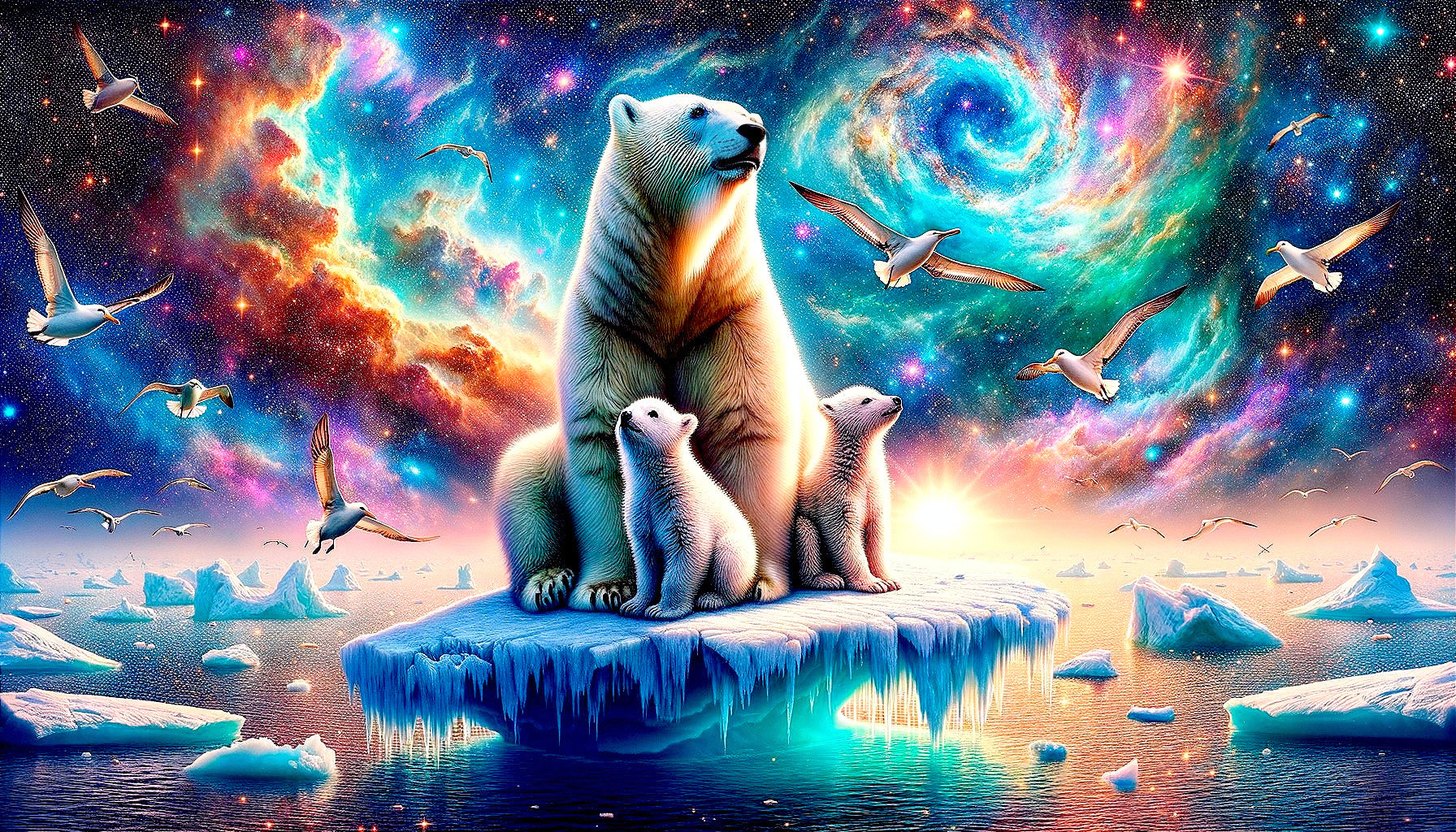 Galactic Polar Bear Family: Celestial Symphony