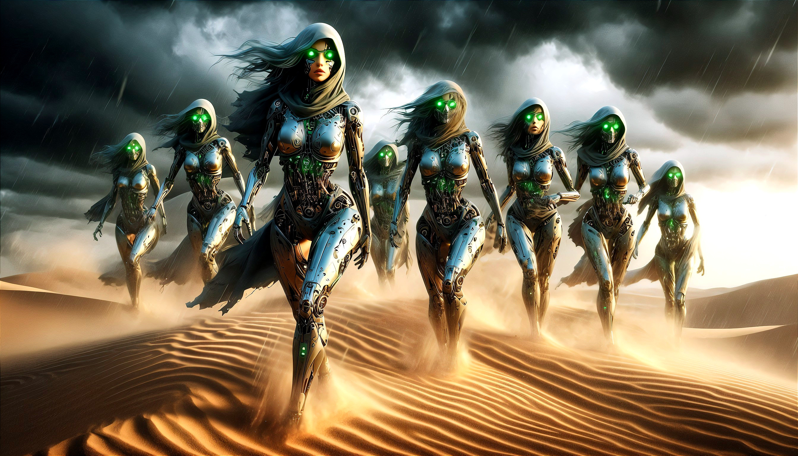 Futuristic Humanoids in a Desert Landscape