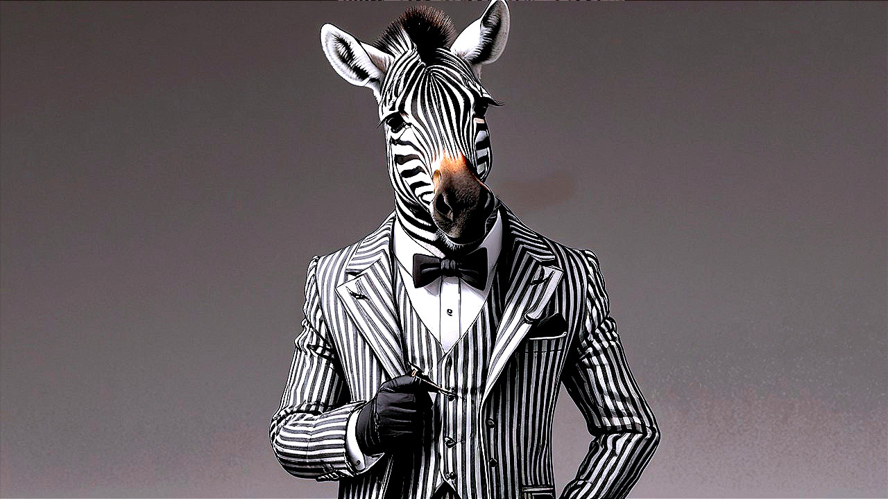 Zebra in Formal Tuxedo with Bow Tie and Gloves