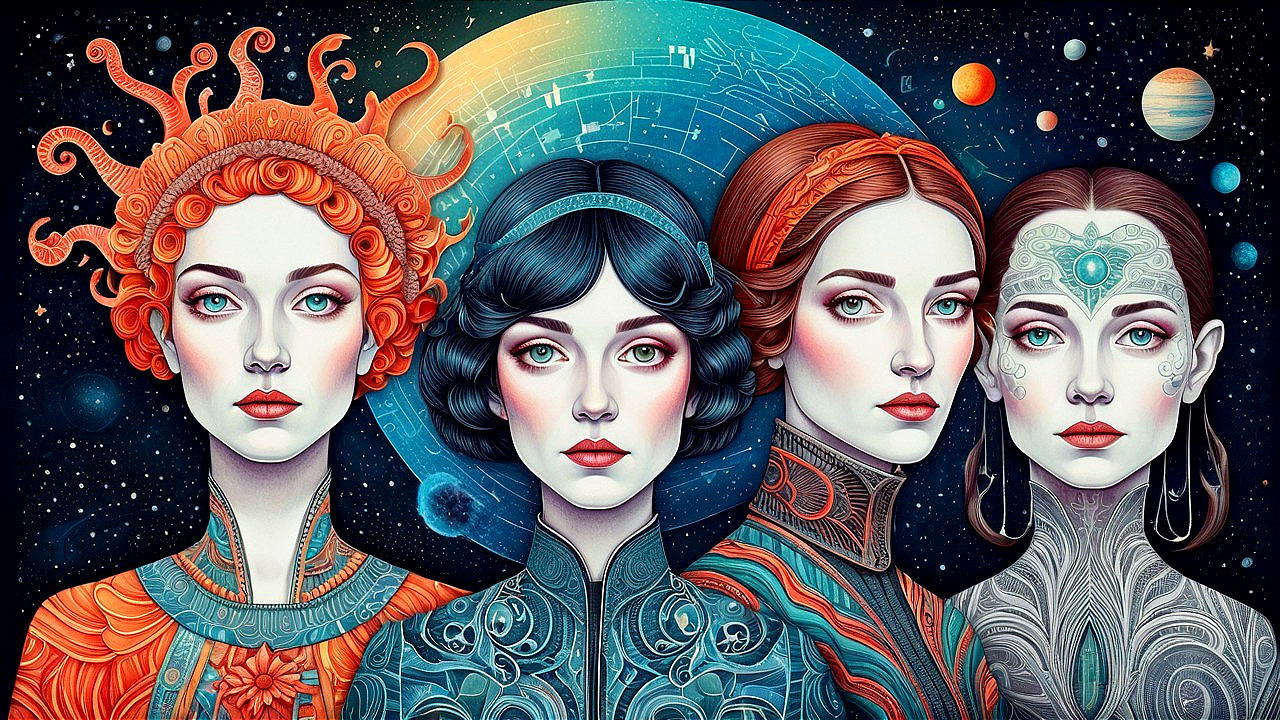 Four Women Representing Celestial Themes and Motifs