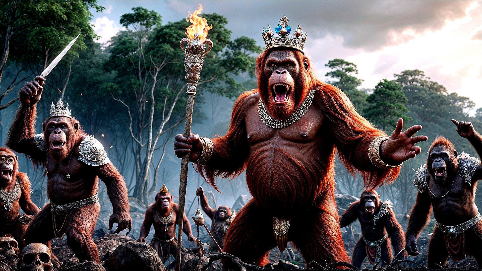 Gorilla Warriors in Misty Jungle with Regal Armor
