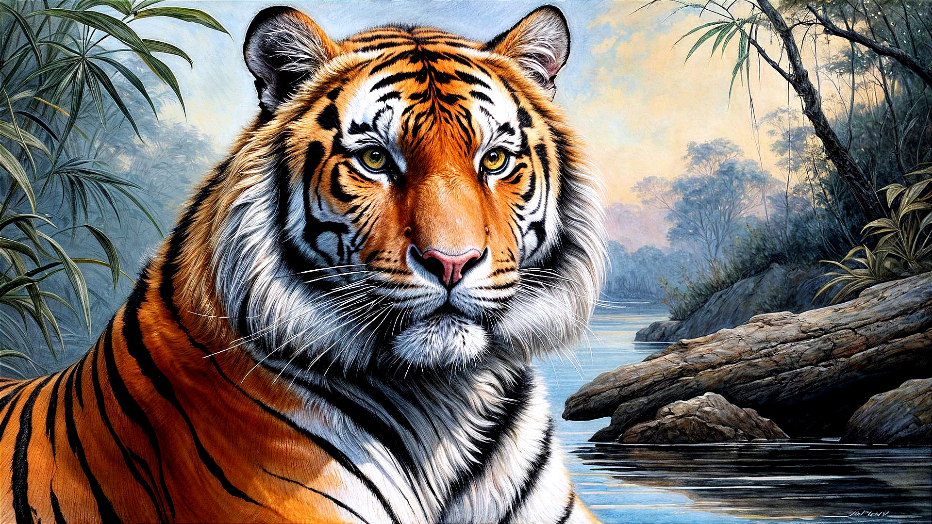 Majestic Tiger in Serene Natural Habitat