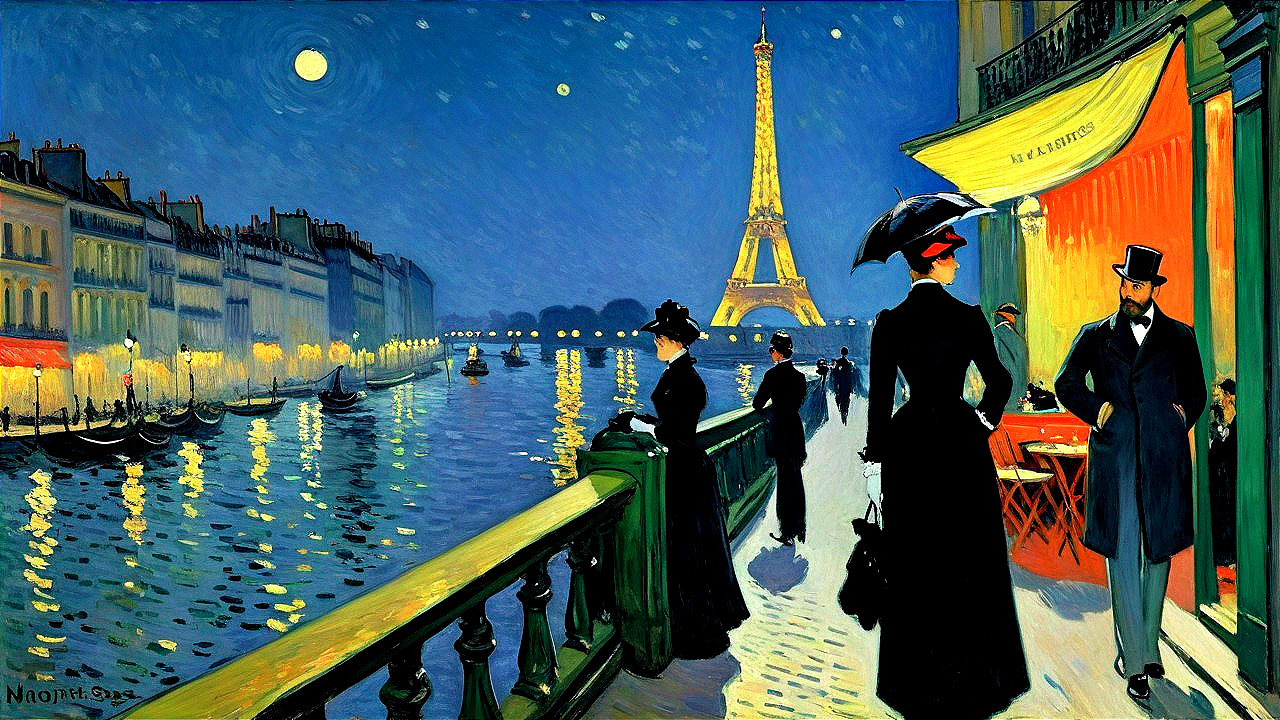 Parisian Evening Scene Along the Seine River