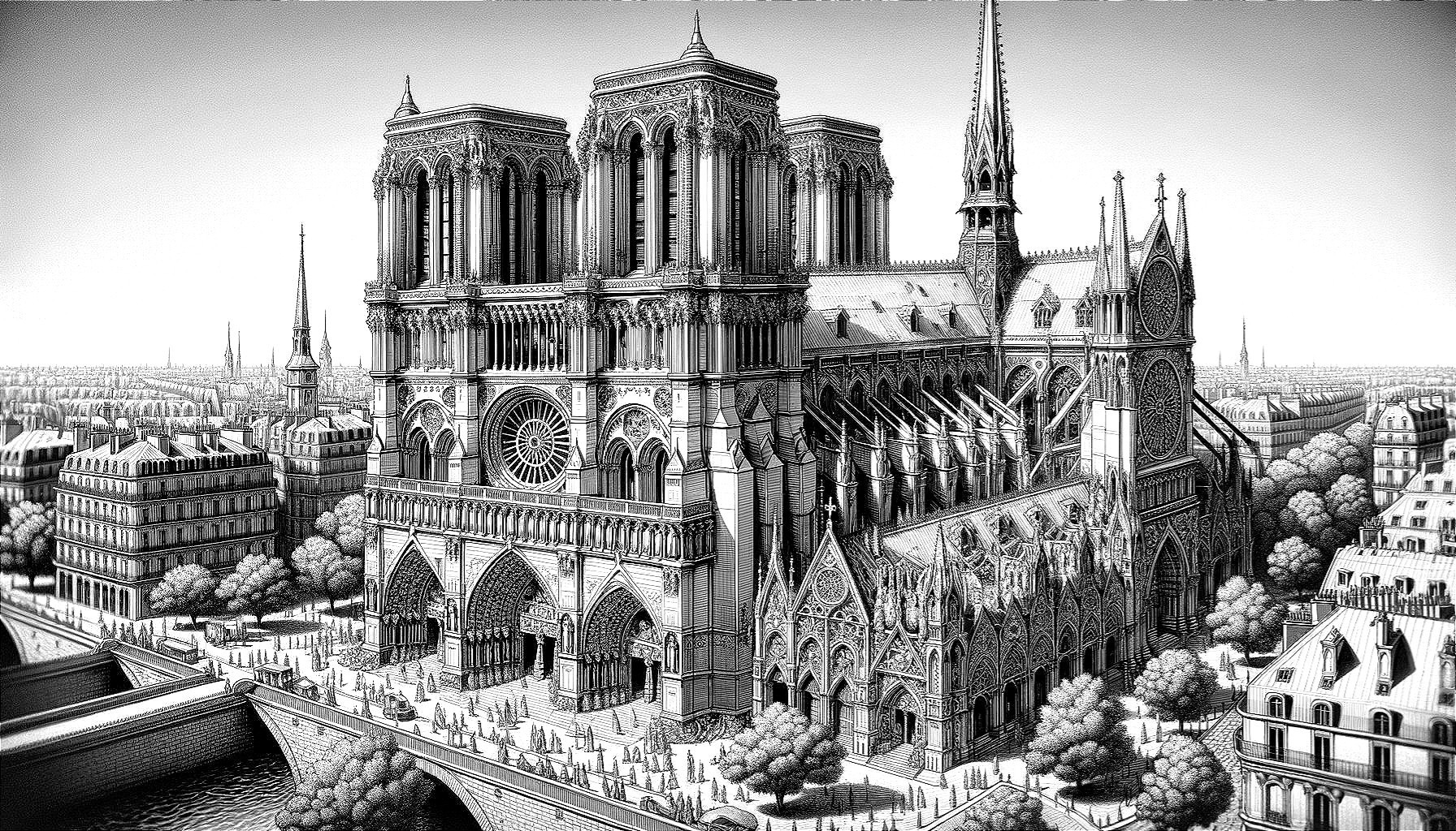 Monochromatic Illustration of a Gothic Cathedral