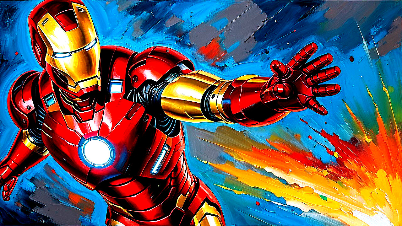 Vibrant Artwork of Iron Man in Dynamic Pose