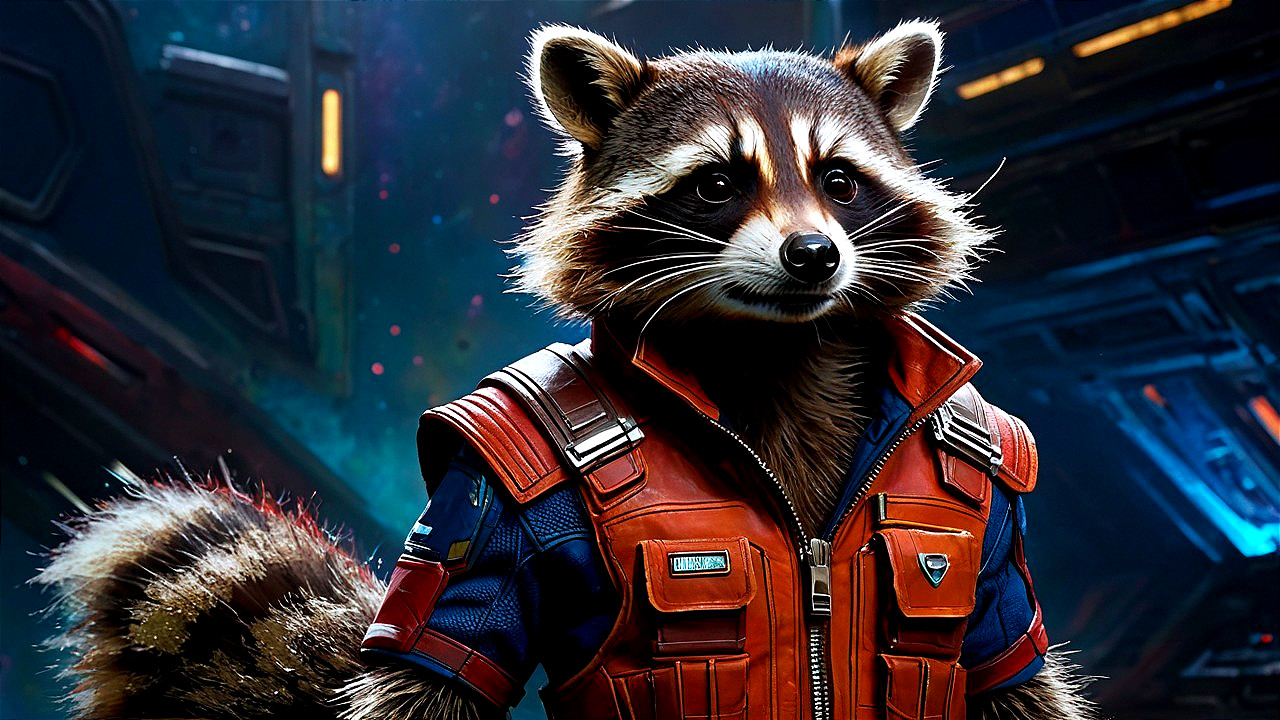 Animated Raccoon Character in Space Suit Design