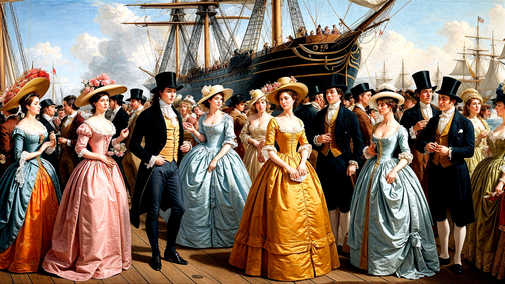 Lively Deck Gathering on a Grand Ship with Attendees