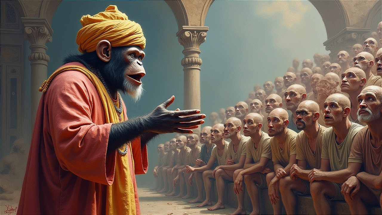 Monkey in Orange Robes Addresses Captivated Audience