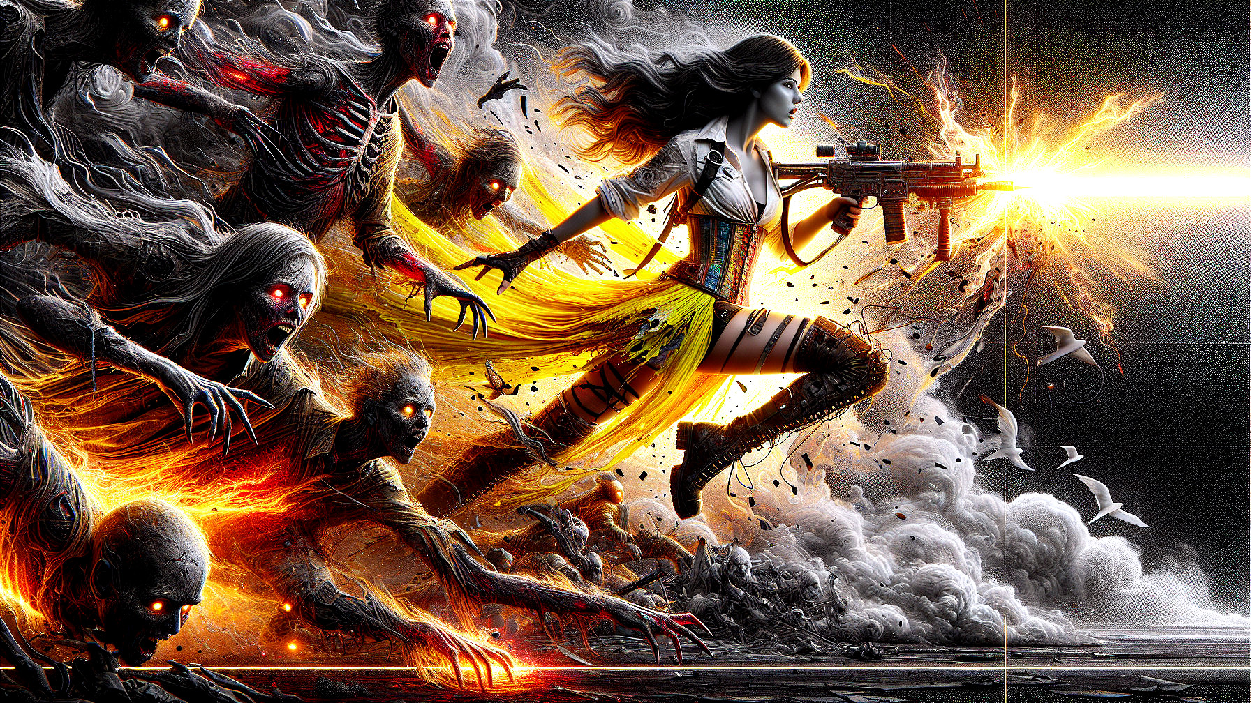 Fierce Warrior Battles Undead Creatures in Dynamic Scene