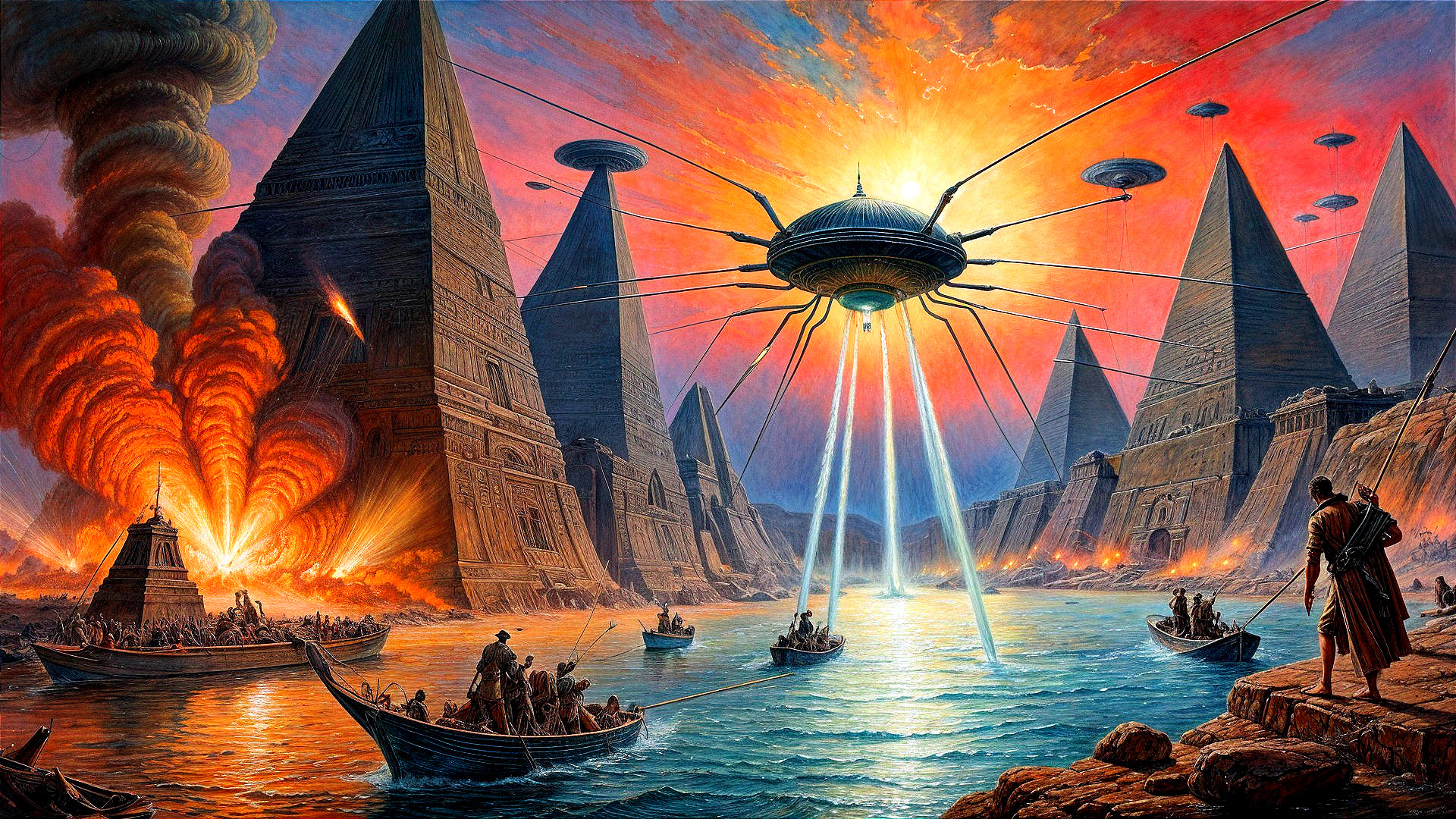 Ancient Pyramids and Futuristic Alien Technology Scene