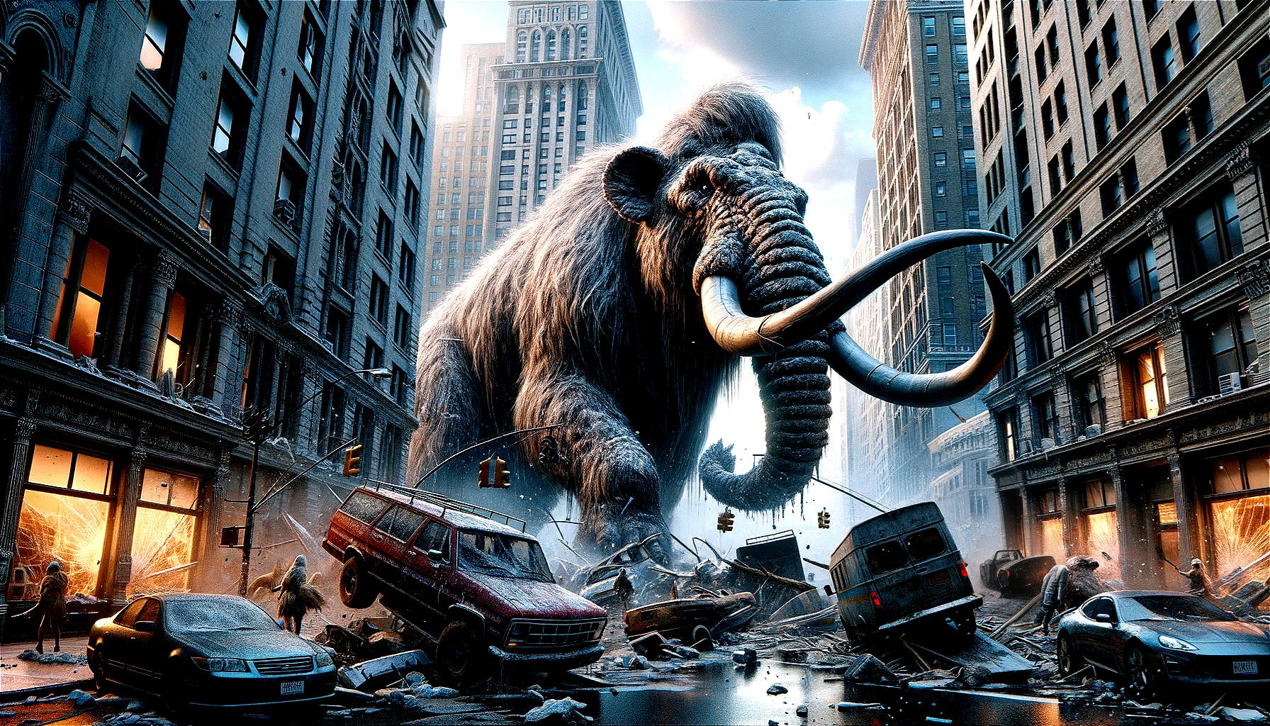 Woolly Mammoth in a Post-Apocalyptic Urban Landscape