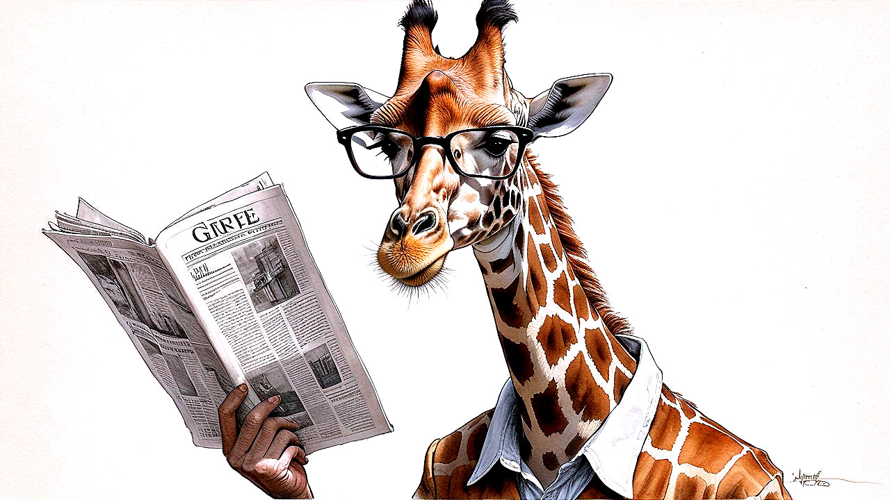 Giraffe in Glasses Reading a Newspaper Illustration