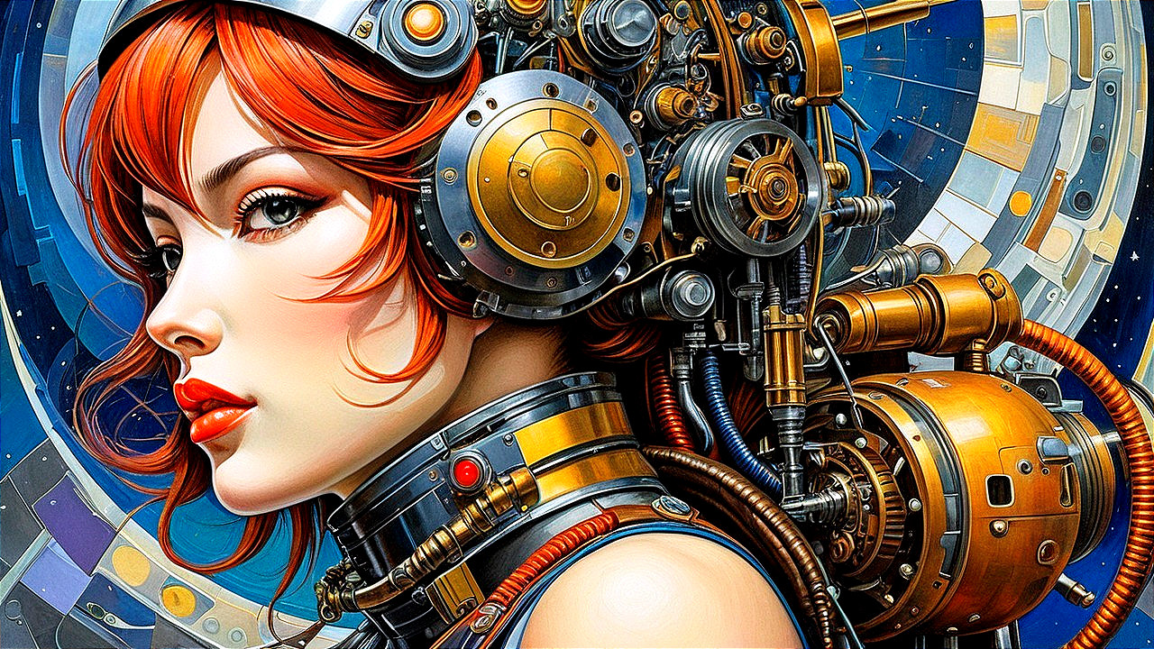 Futuristic Female Figure with Mechanical Elements