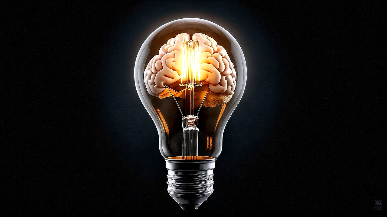 Transparent Light Bulb with Glowing Brain Inside